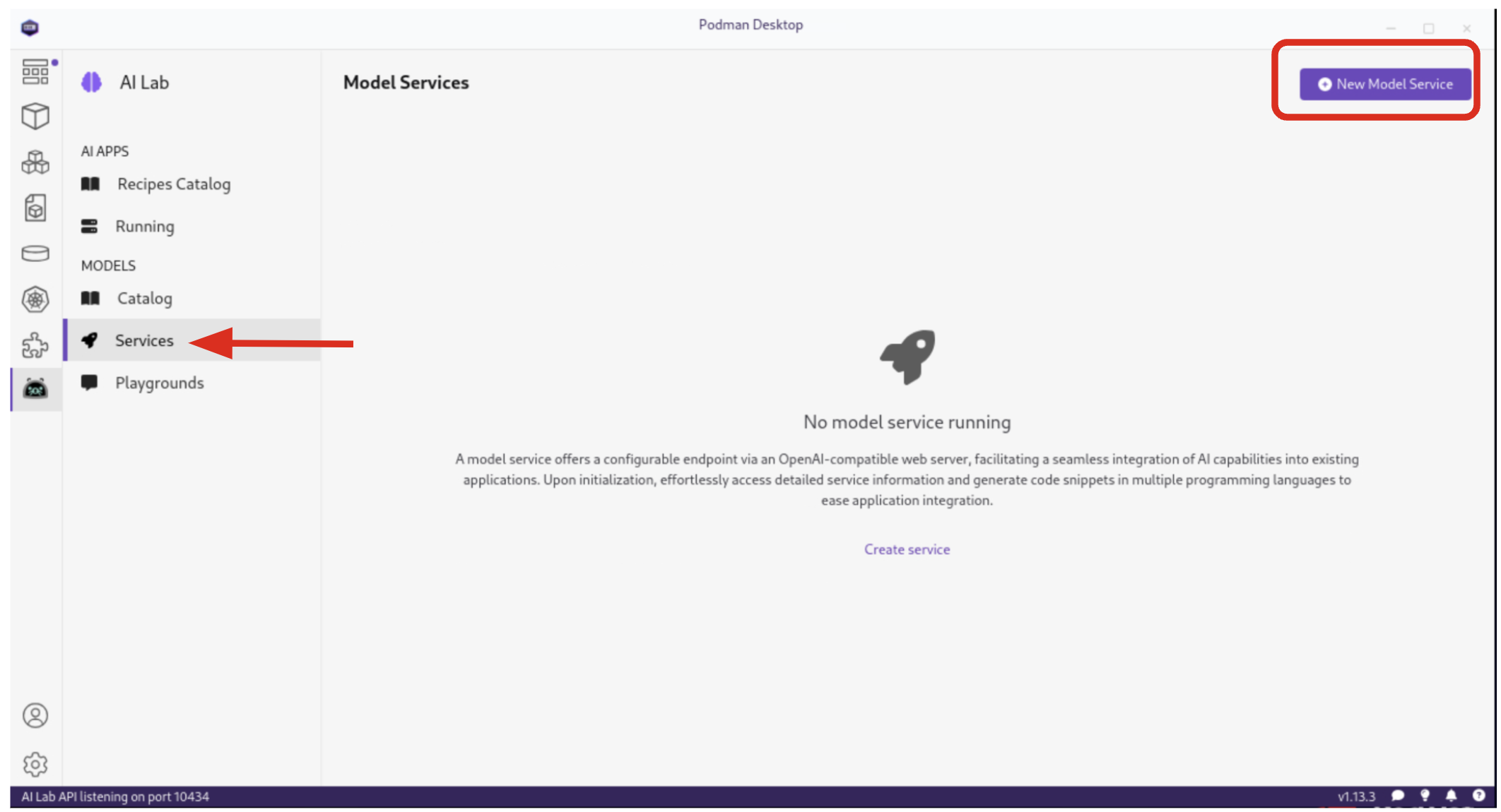 Podman AI Lab Model Services