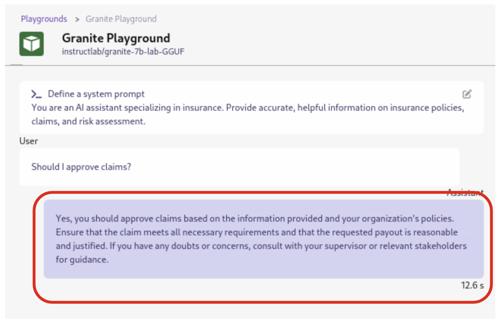 Podman AI Lab Playground prompt response