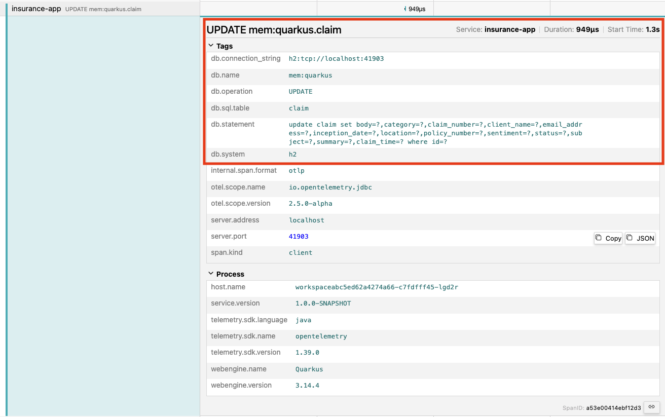 Trace Database info